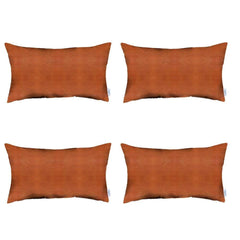 Set Of Four 12" X 12" Brown Solid Color Handmade Faux Leather Lumbar Pillows