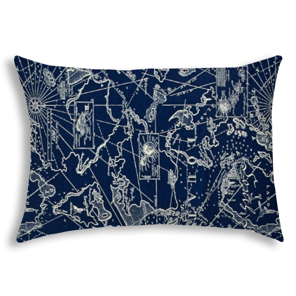 20" X 14" Navy, Tan Blown Seam Polyester Lumbar Indoor Outdoor Pillow Cover &amp; Insert