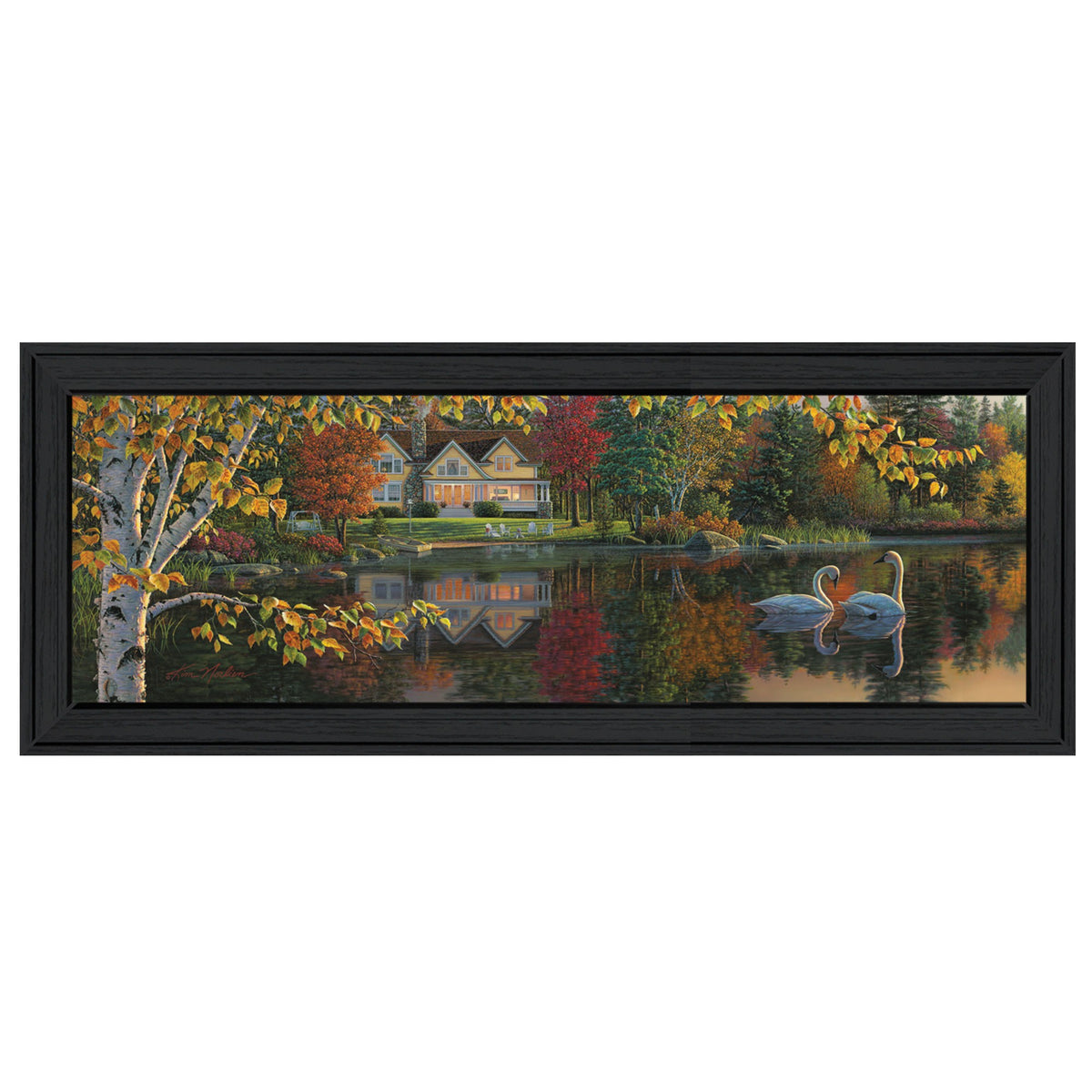 Autumn Grace Panoramic Black Framed Print Wall Art