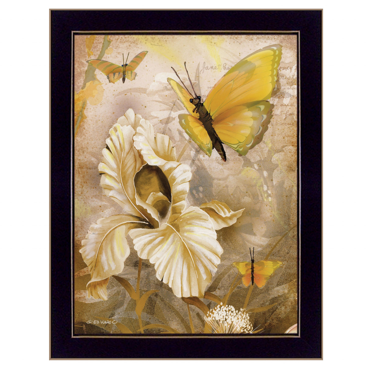 Flowers &amp; Butterflies I 1 Black Framed Print Wall Art