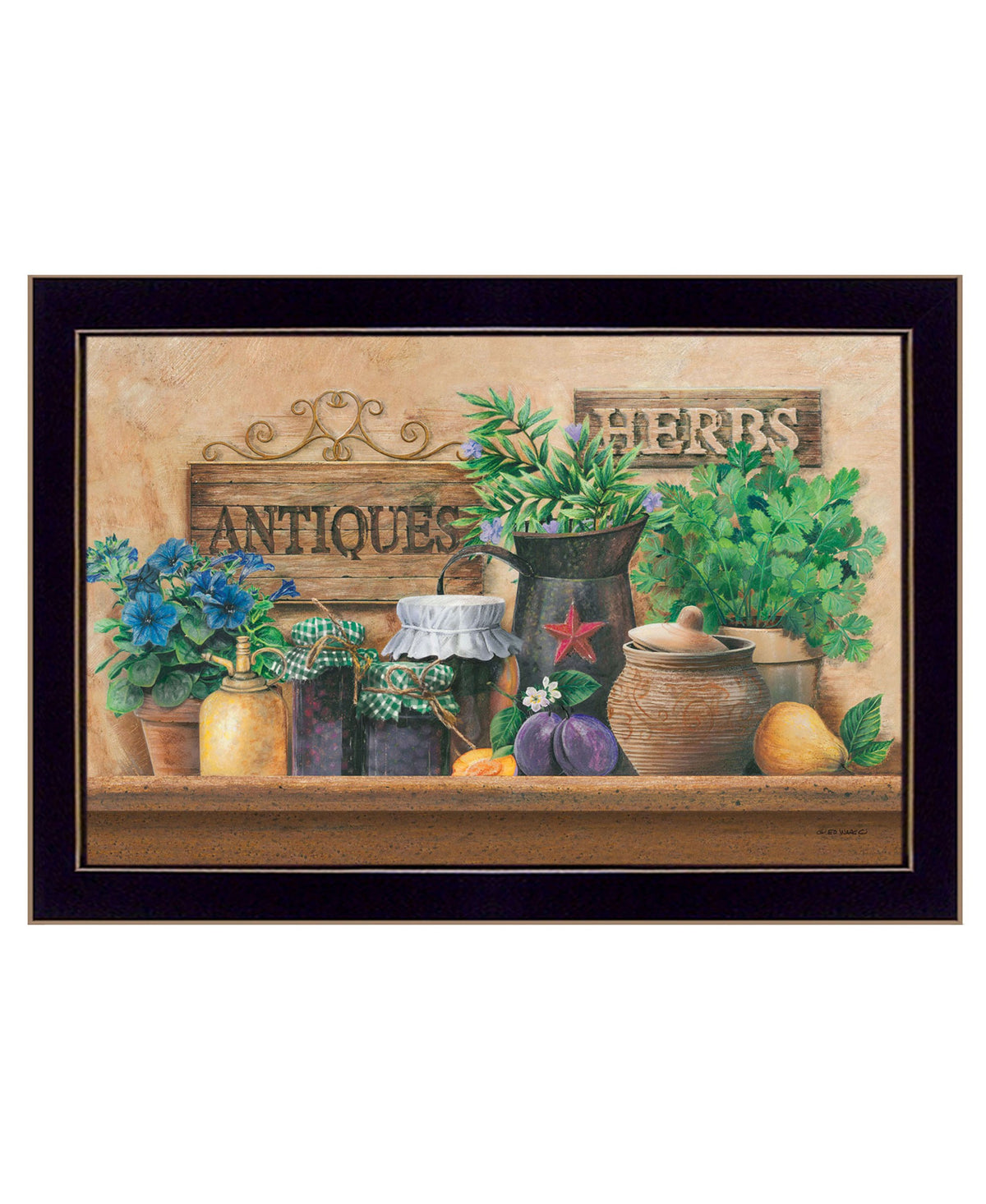 Antiques &amp; Herbs Black Framed Print Wall Art