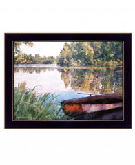 Rowboat Pond Landscape 1 Black Framed Print Wall Art