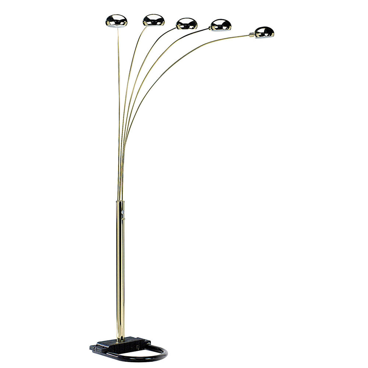 84" Brass 5 Arc Floor Lamp With Gold Dome Shade