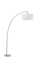 86" White And Silver Arc Floor Lamp With White Drum Shade