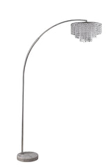 86" Silver And White Arc Floor Lamp With Faux Crystal Beading