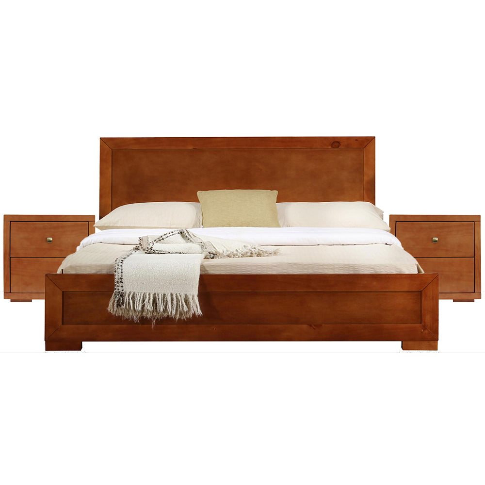 Moma Cherry Wood Platform King Bed With Two Nightstands