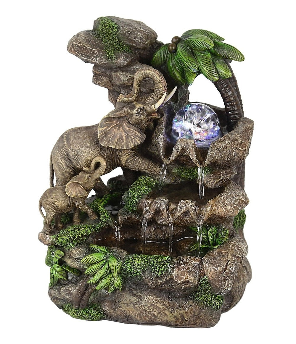 11" Gray Polyresin Elephant Tabletop Fountain with Light