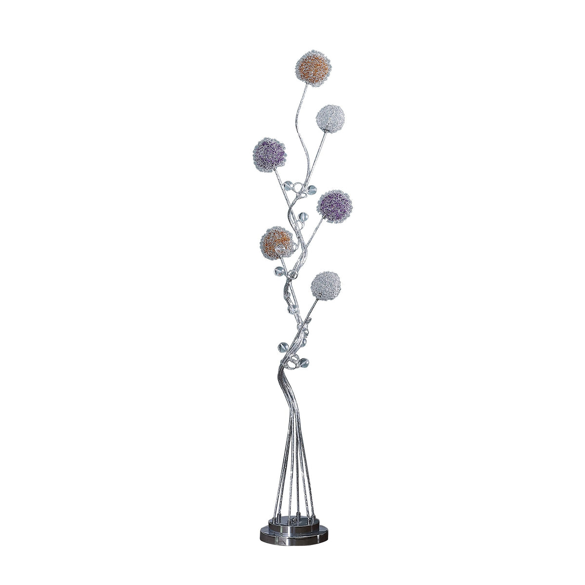 59" Steel Six Light LED Novelty Floor Lamp With Colorful Funky Floral Shades