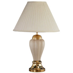 27" Beige Ceramic Bedside Table Lamp With Off-White Shade