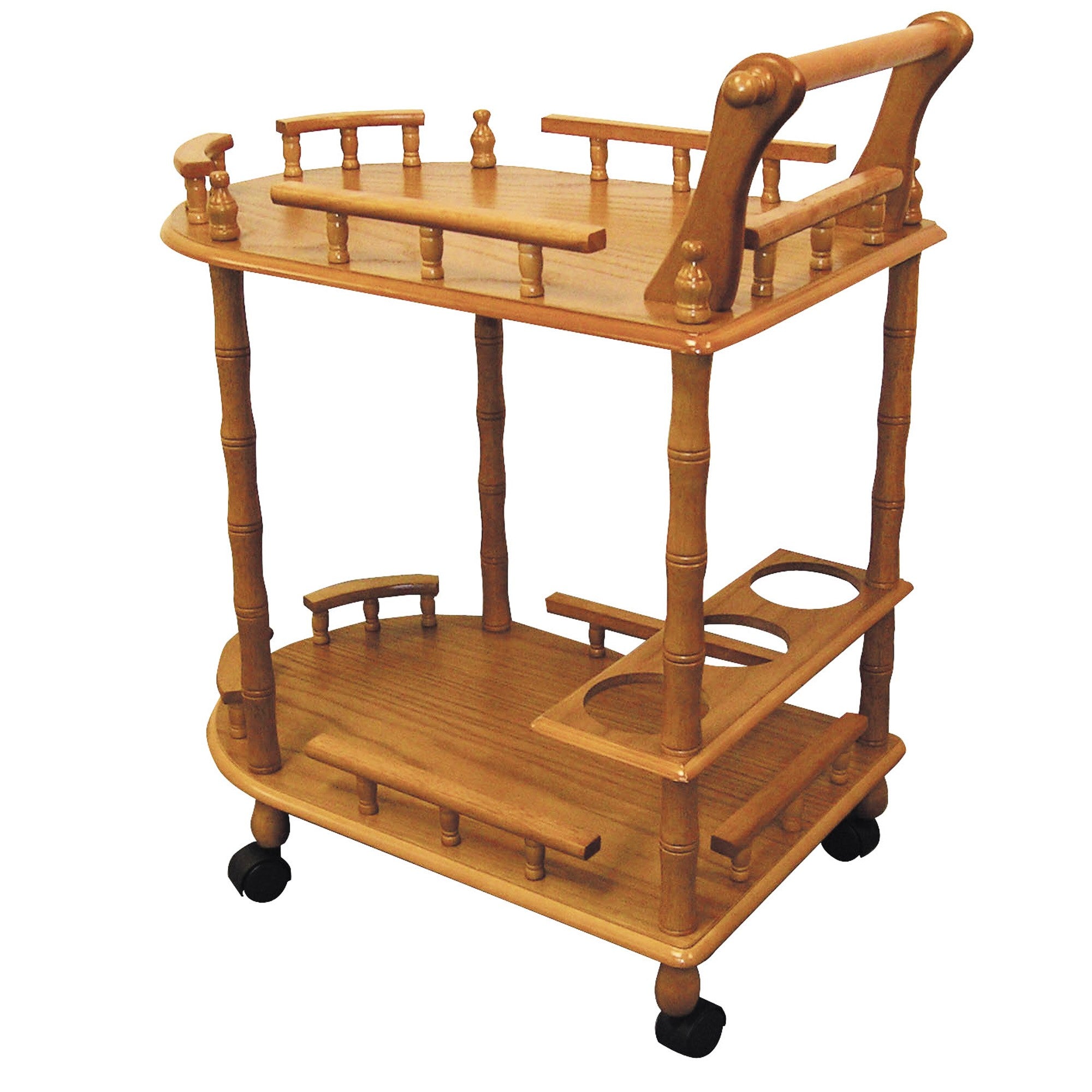 Oak Finish Rolling Wine Bar Cart