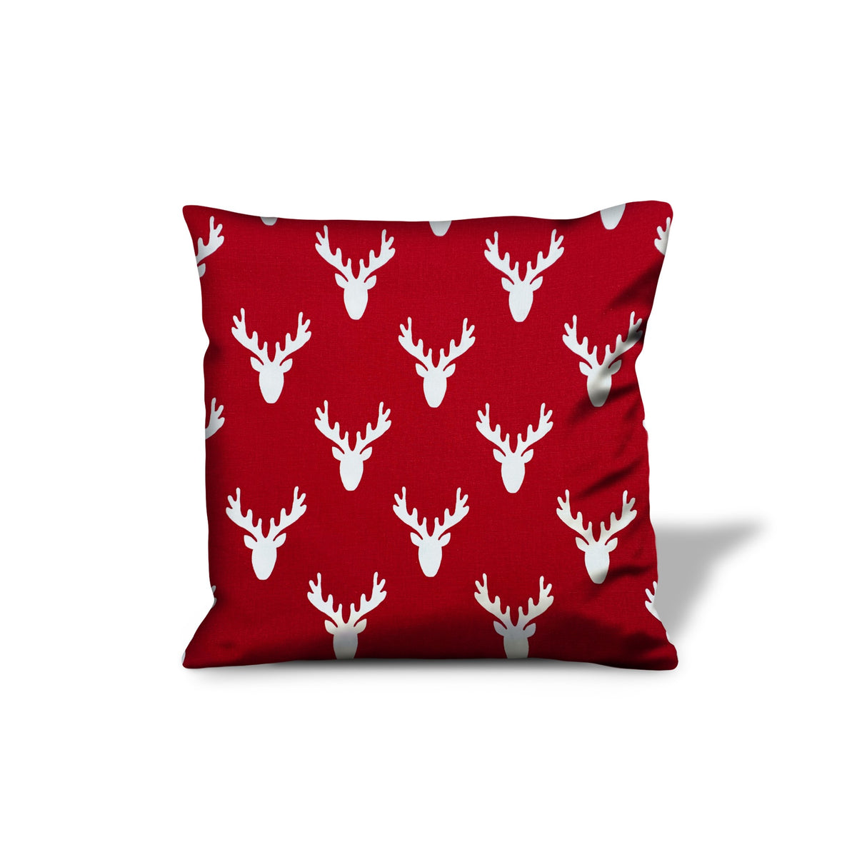20" X 20" Red Gray And White Reindeer Zippered 100% Cotton Animal Print Throw Pillow Cover