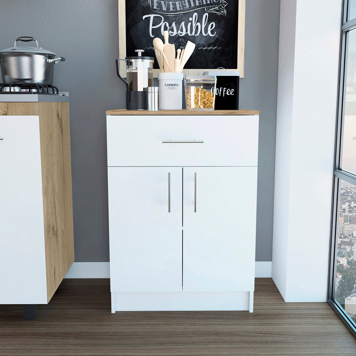 34" Light Oak and White Pantry Cabinet