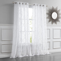 84” White Trellis Pattern Embroidered Window Curtain Panel