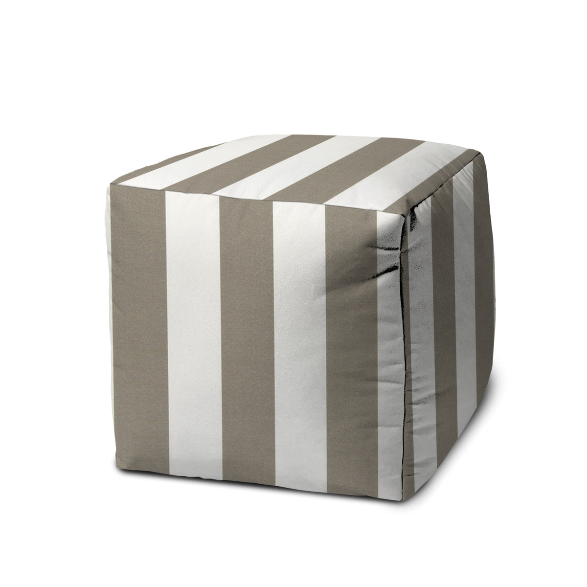 17" Taupe Polyester Cube Striped Indoor Outdoor Pouf Ottoman