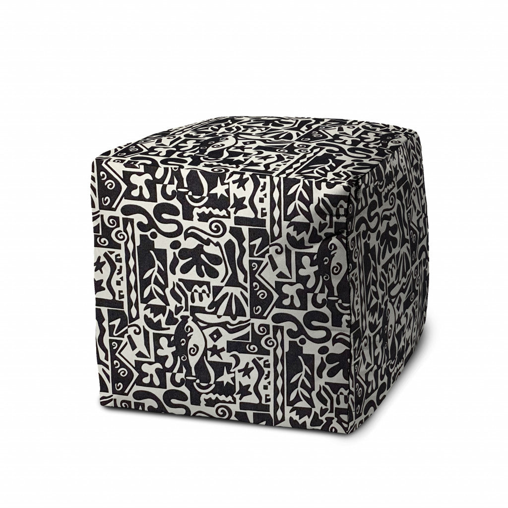 17" Black Polyester Cube Geometric Indoor Outdoor Pouf Ottoman