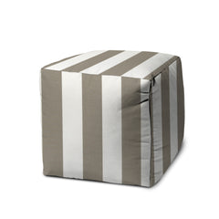 17" Taupe Cube Striped Indoor Outdoor Pouf Cover