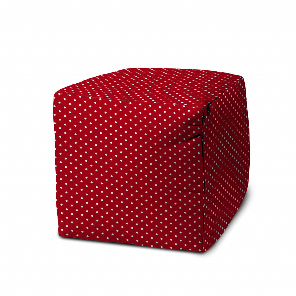 17" Red Cube Polka Dots Indoor Outdoor Pouf Cover