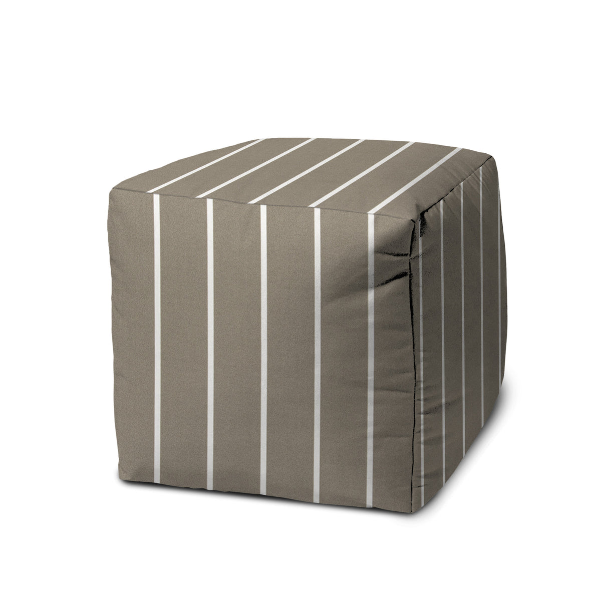 17" Taupe Cube Striped Indoor Outdoor Pouf Cover