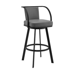36" Gray Faux Leather And Iron Swivel Counter Height Bar Chair