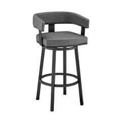 34" Gray Faux Leather And Iron Swivel Low Back Counter Height Bar Chair