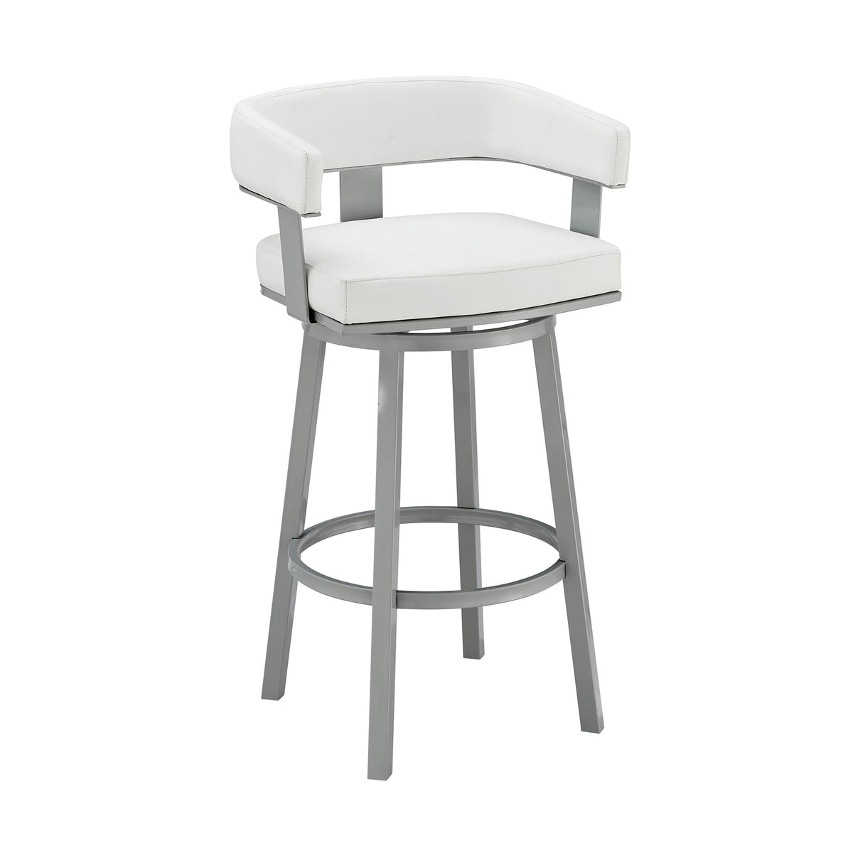 34" White Faux Leather And Iron Swivel Low Back Counter Height Bar Chair