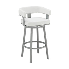 34" White Faux Leather And Iron Swivel Low Back Counter Height Bar Chair