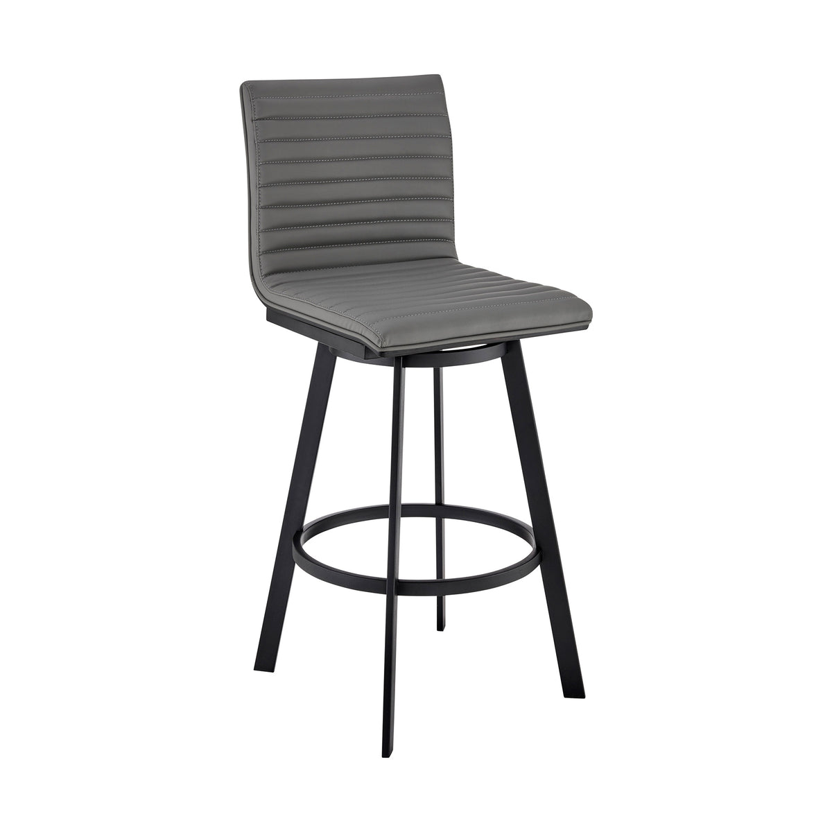 39" Gray Faux Leather And Iron Swivel Counter Height Bar Chair