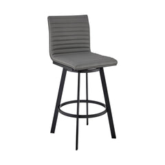 39" Gray Faux Leather And Iron Swivel Counter Height Bar Chair