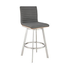 42" Gray Faux Leather And Iron Swivel Bar Height Chair
