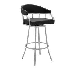 36" Black Faux Leather And Iron Swivel Low Back Counter Height Bar Chair