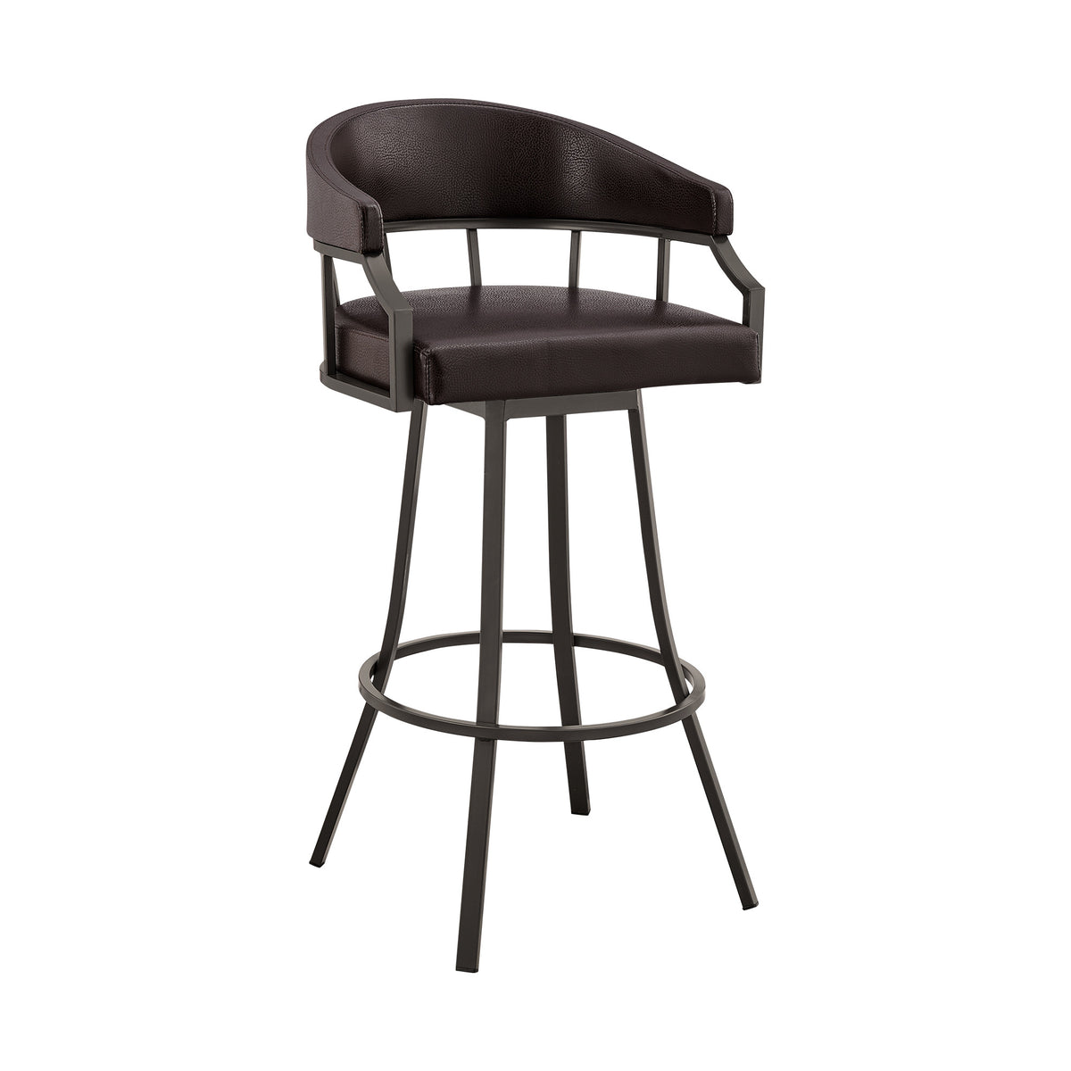 36" Brown Faux Leather And Iron Swivel Low Back Counter Height Bar Chair