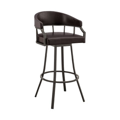 36" Brown Faux Leather And Iron Swivel Low Back Counter Height Bar Chair