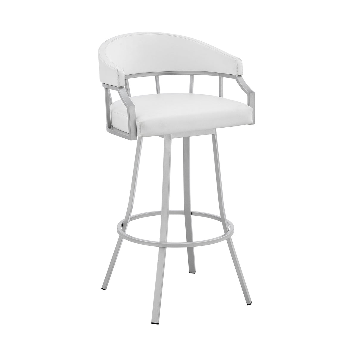 40" White Faux Leather And Iron Swivel Low Back Bar Height Chair
