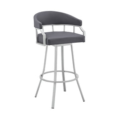36" Slate Grey Faux Leather And Iron Swivel Low Back Counter Height Bar Chair
