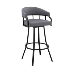 40" Slate Grey Faux Leather And Iron Swivel Low Back Bar Height Chair
