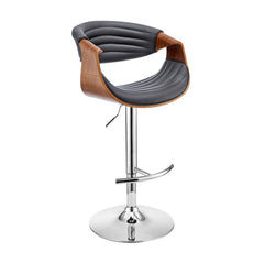 45" Gray Faux Leather And Iron Swivel Low Back Adjustable Height Bar Chair