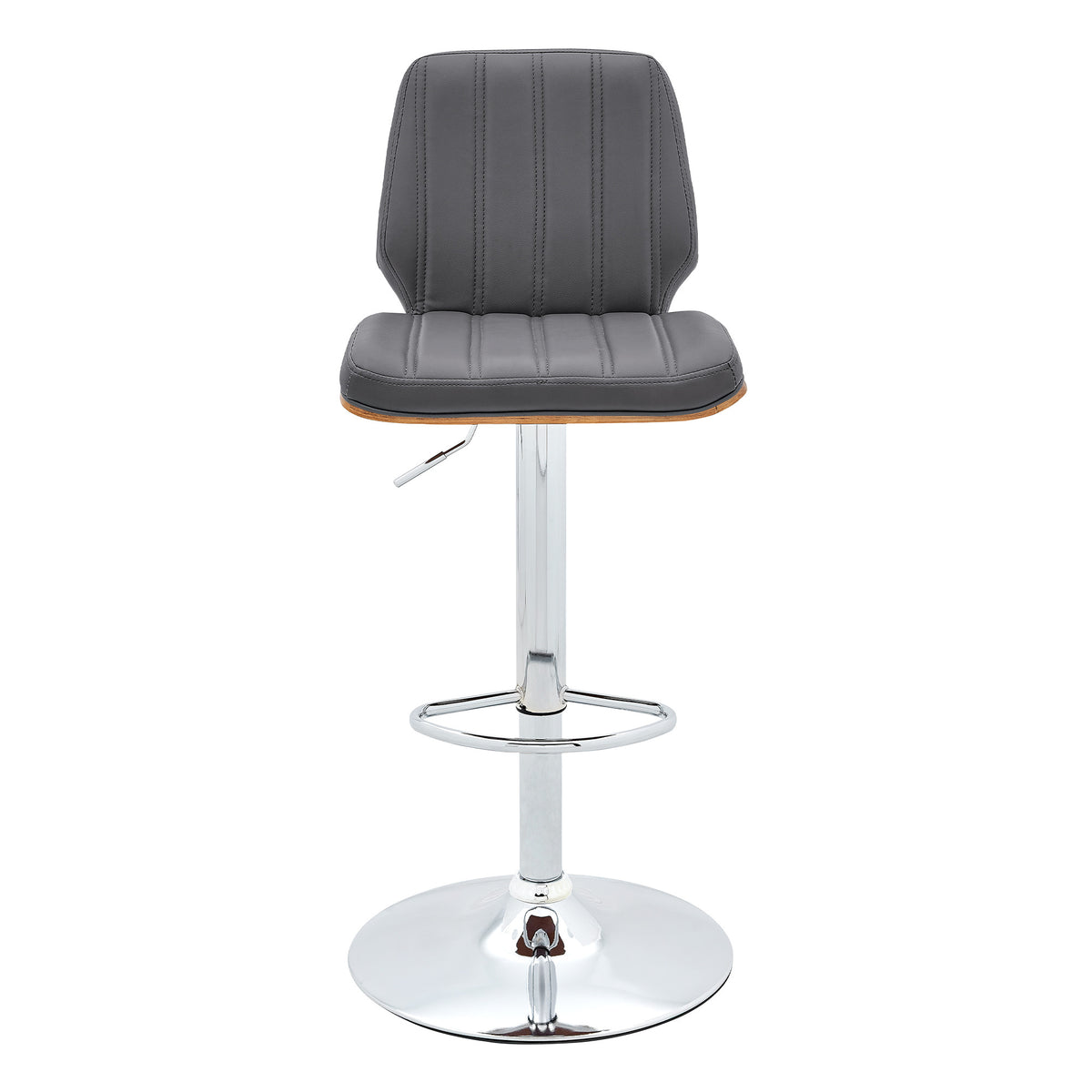 44" Gray Faux Leather And Manufactured Wood Swivel Adjustable Height Bar Chair