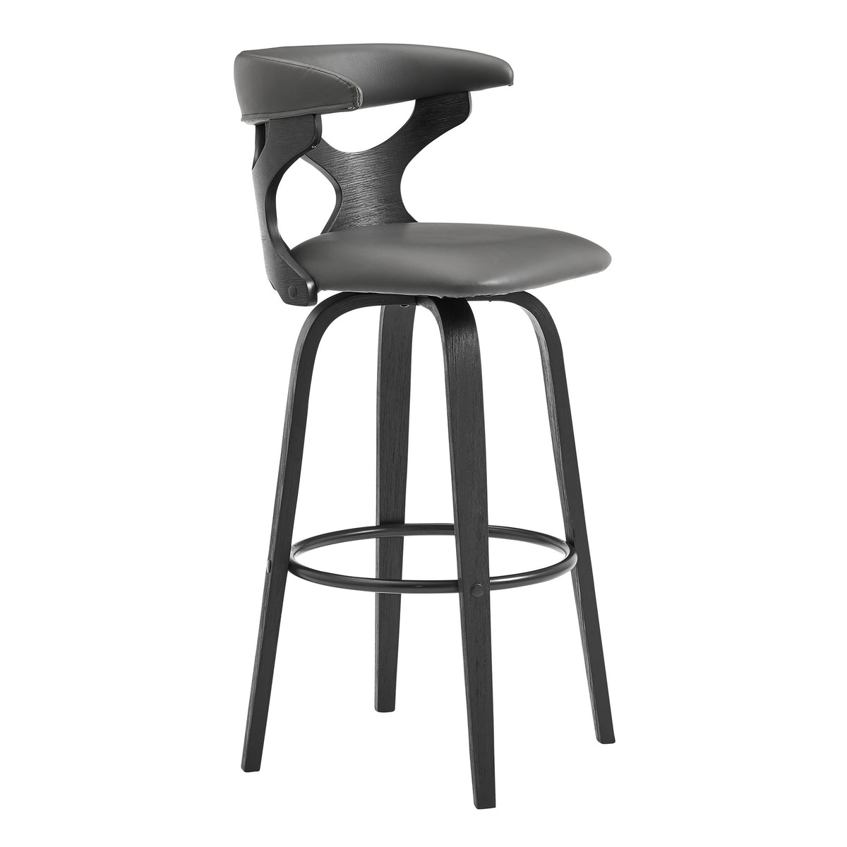 36" Gray Faux Leather And Iron Swivel Counter Height Bar Chair