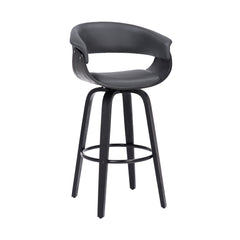 37" Gray And Black Faux Leather And Wood Swivel Low Back Counter Height Bar Chair With Footrest