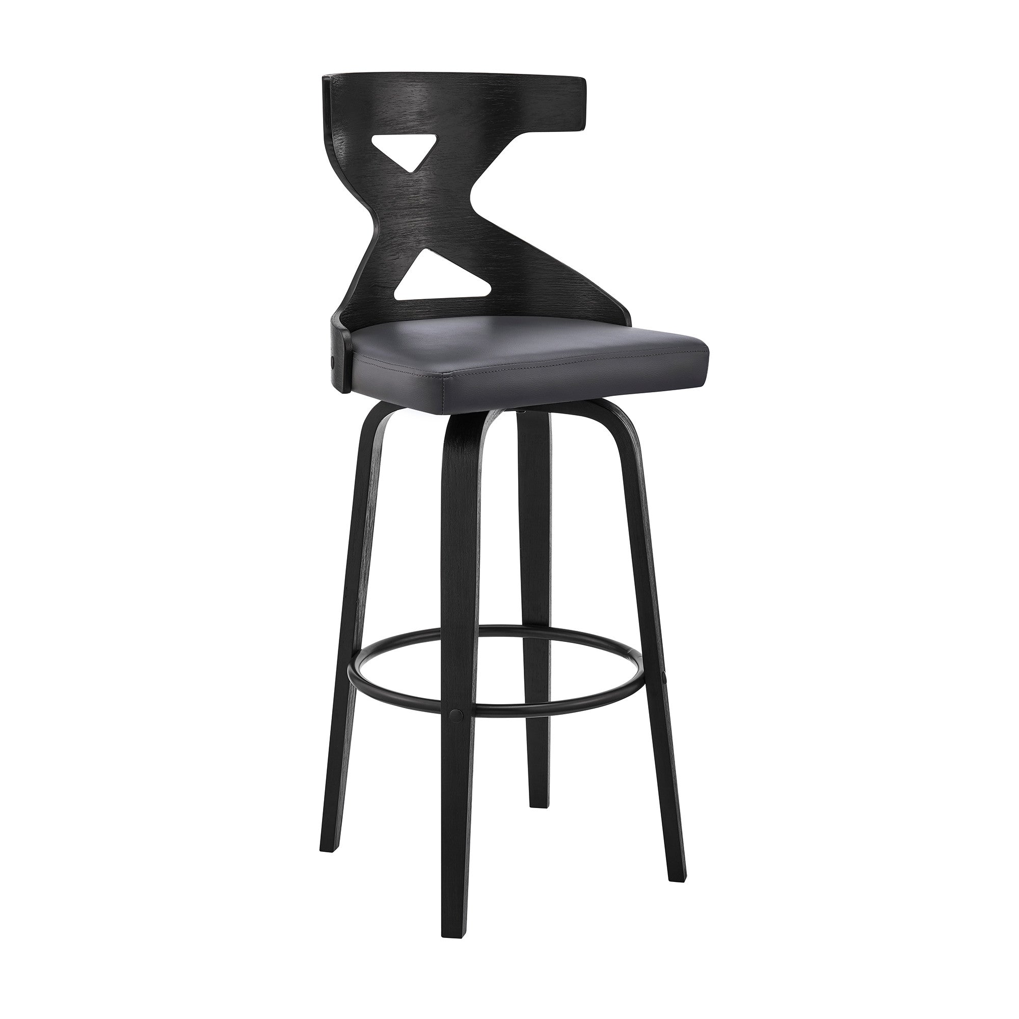 40" Gray Faux Leather And Iron Swivel Counter Height Bar Chair
