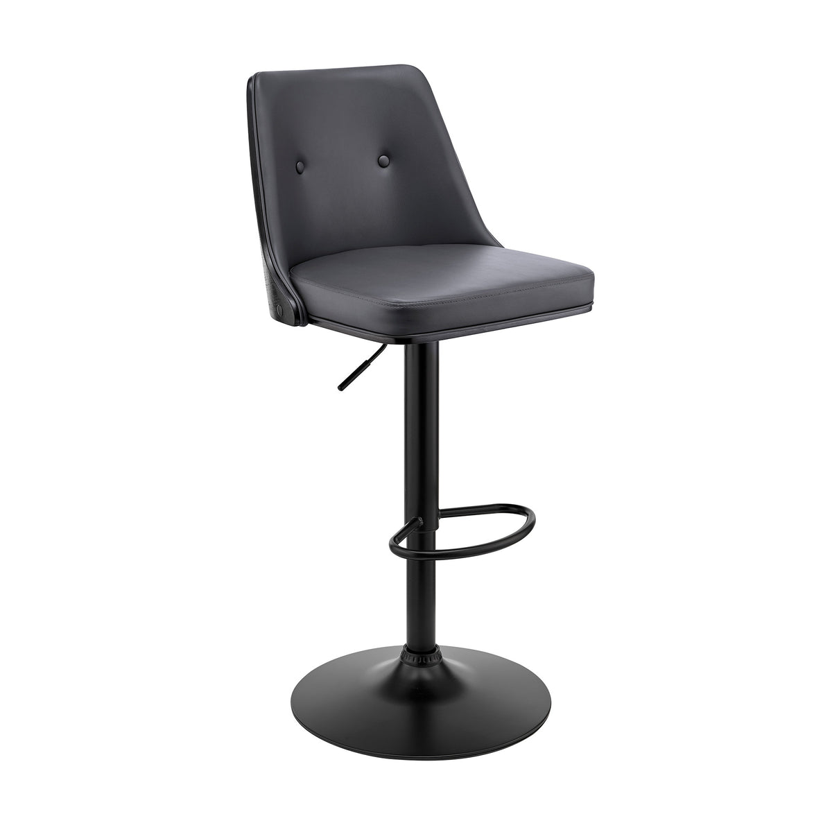 44" Gray Faux Leather And Iron Swivel Adjustable Height Bar Chair