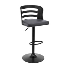 Gray Upholstered &amp; Black Base Adjustable Swivel Bar Stool
