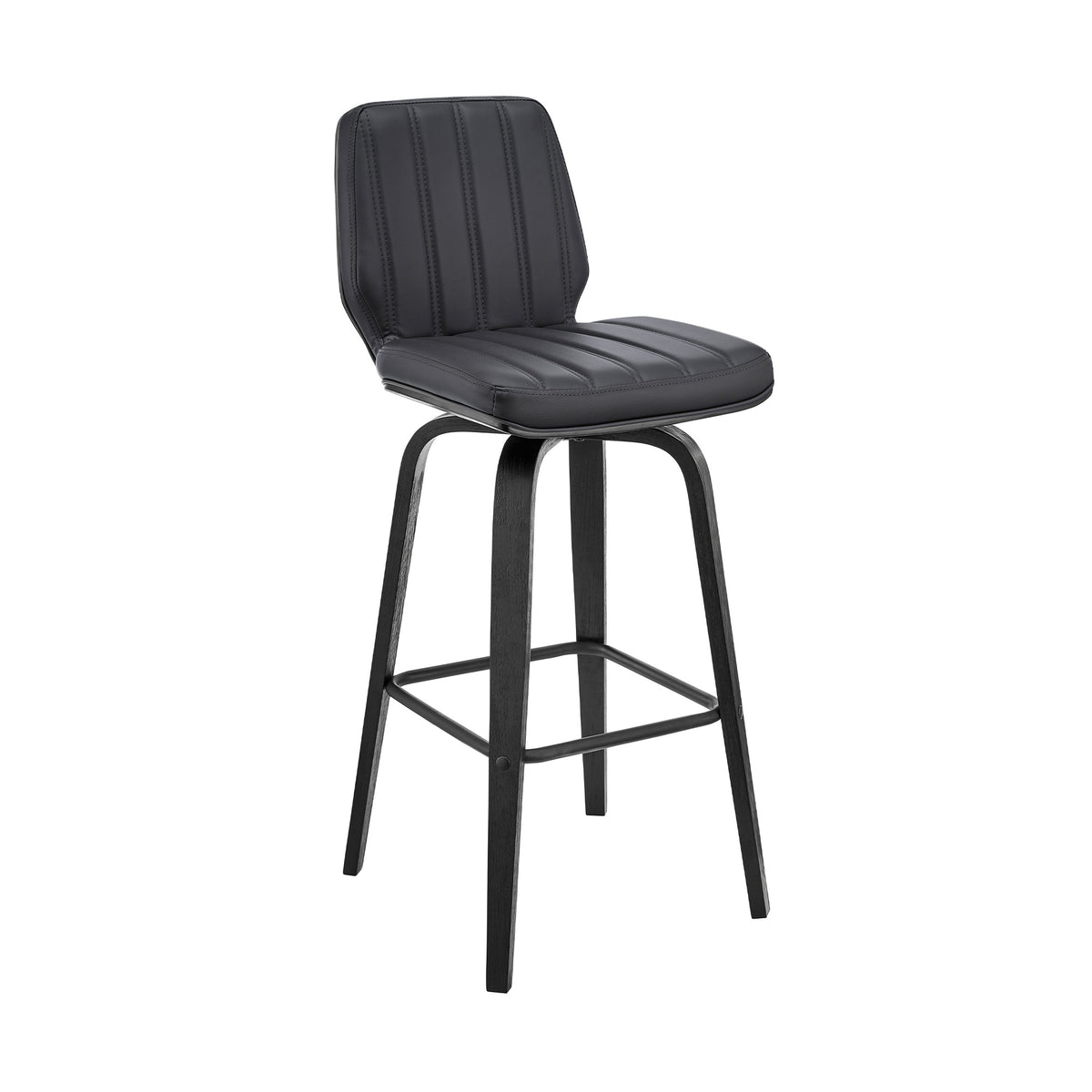 38" Gray Faux Leather And Iron Swivel Bar Height Chair