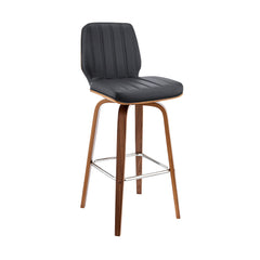 42" Dark Gray Faux Leather And Wood Swivel Bar Height Chair