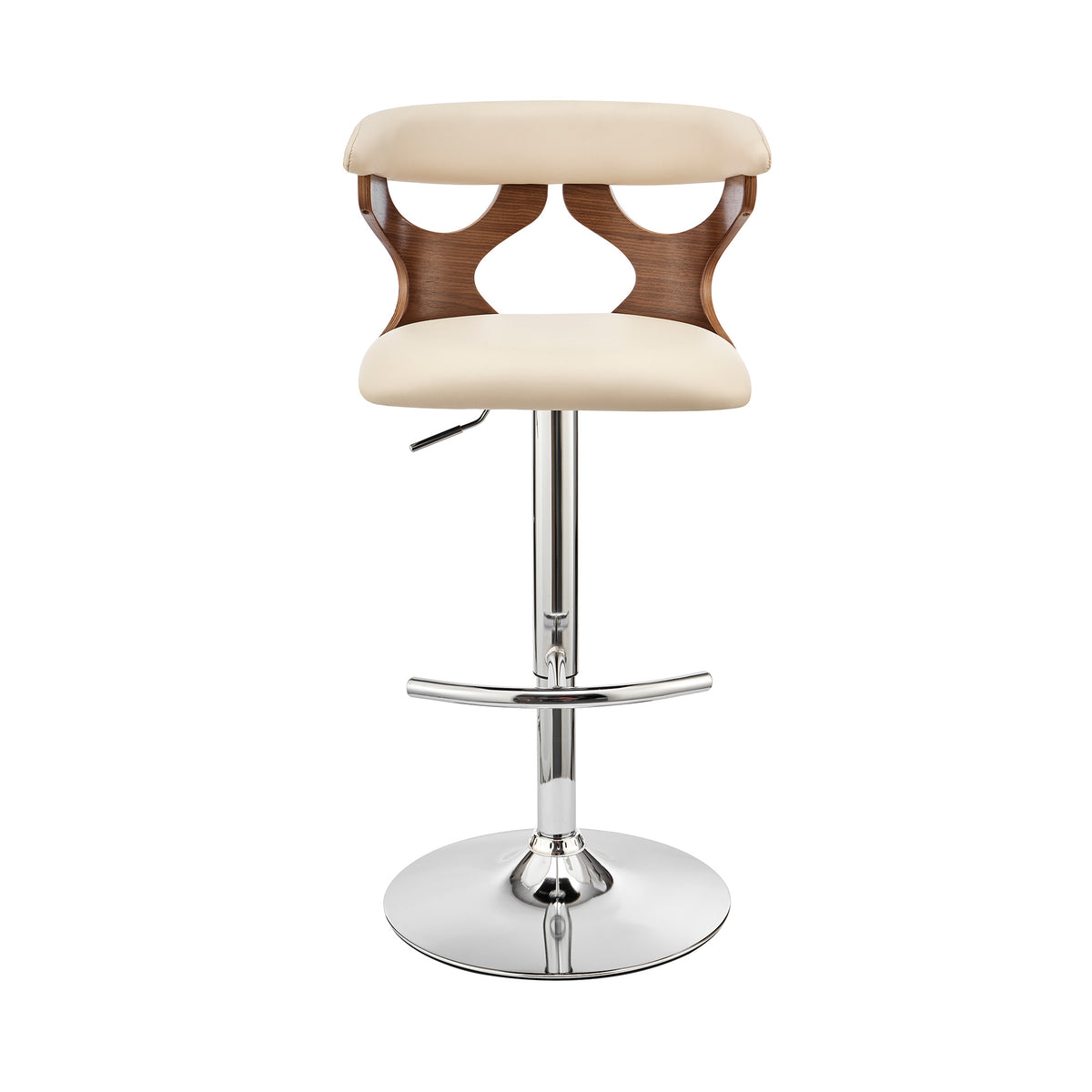 43" Cream Faux Leather And Iron Swivel Adjustable Height Bar Chair