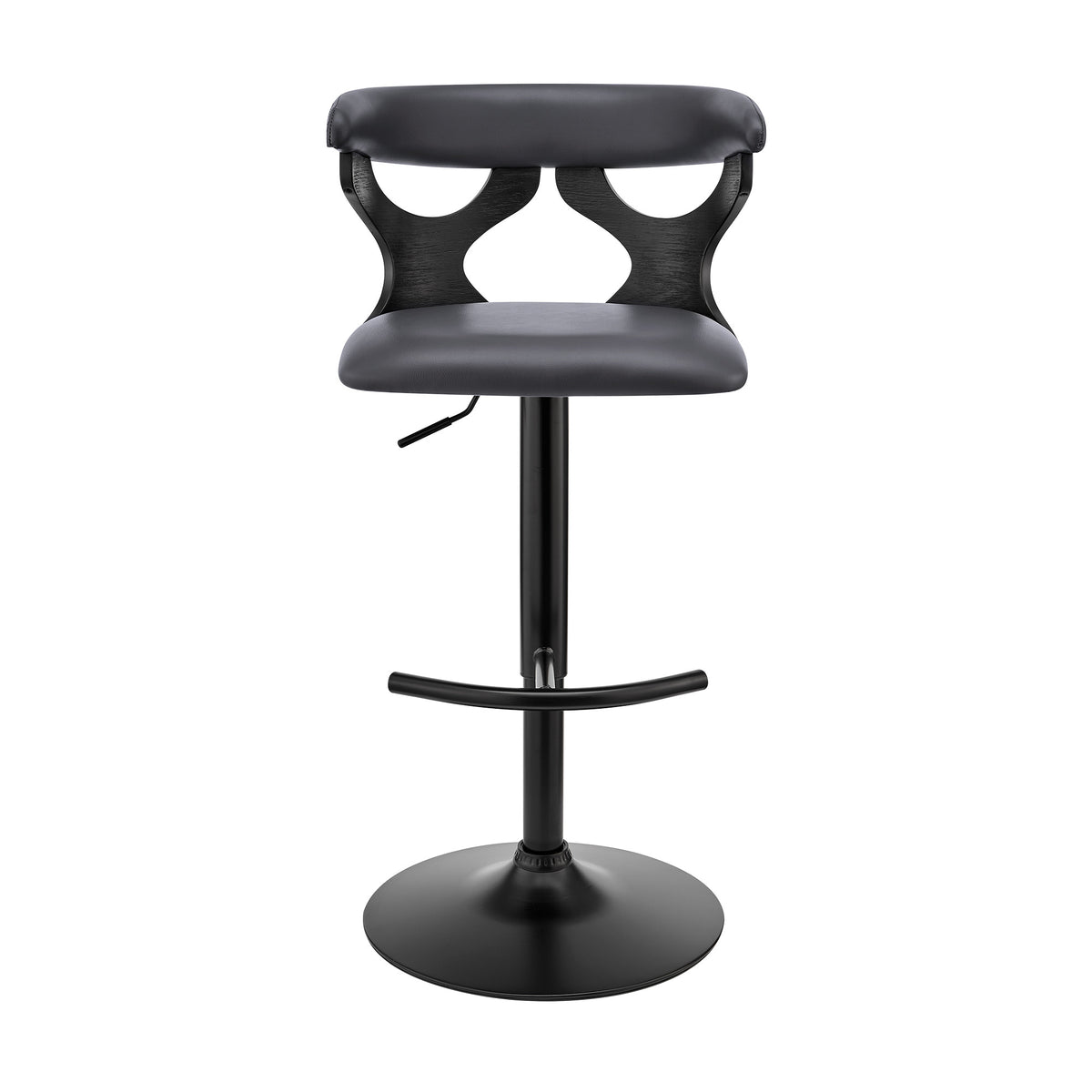 43" Gray Faux Leather And Iron Swivel Adjustable Height Bar Chair