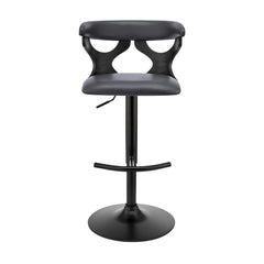 43" Gray Faux Leather And Iron Swivel Adjustable Height Bar Chair
