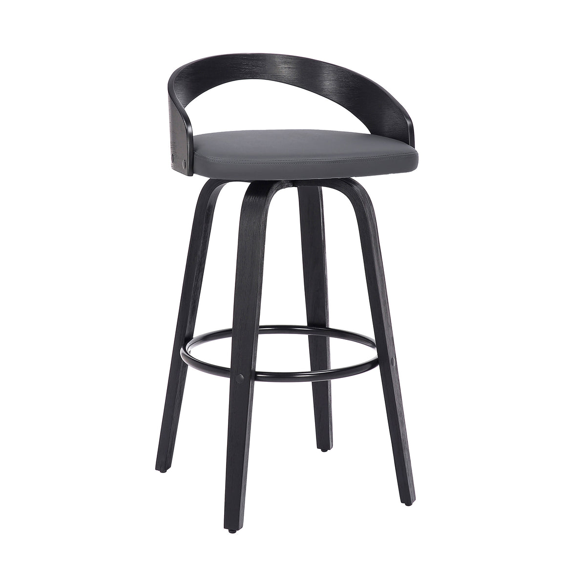 31" Gray Faux Leather And Iron Swivel Low Back Counter Height Bar Chair