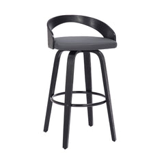 35" Gray Faux Leather And Iron Swivel Low Back Bar Height Chair
