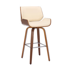 42" Cream Faux Leather And Solid Wood Swivel Bar Height Chair